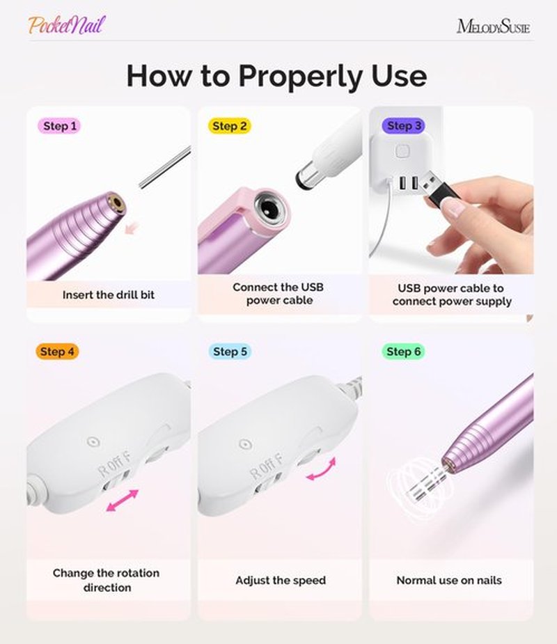 MelodySusie PocketNail Slim Ergonomic Pen-Shaped USB Nail Drill, PC100G 20002RPM Portable Electric File for All Manicure, Pedicure Nail Care, Shaping & Gel Removal at Home for Beginners