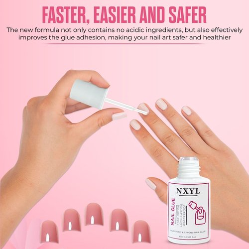 Strong Brush On Nail Glue for Press on Nails - Fast Drying, Long-Lasting, Waterproof, Ideal for Acrylic Tips and Fake Nails, (15ml) Reliable Adhesive Glue for Professional & Home Use