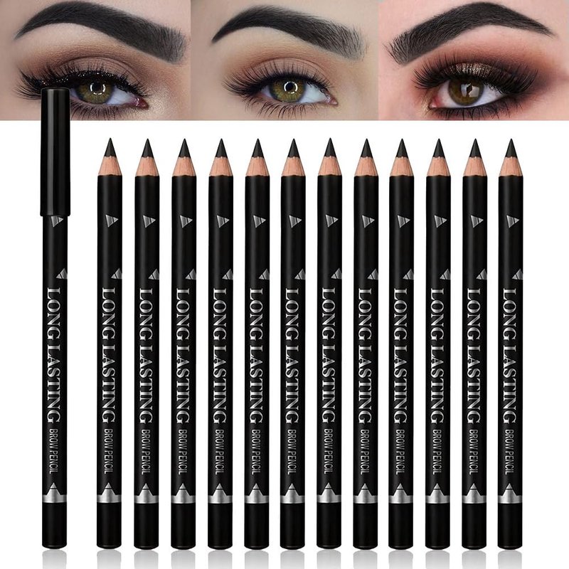 WanTuoluo Eyebrow Pencils for Women, 12Pcs Hard-Core Wooden Eye Brow Eye Liner Pen for Beginner Makeup, Waterproof & Sweat-Proof (12Pcs-Black-Eyebrow Pencils)