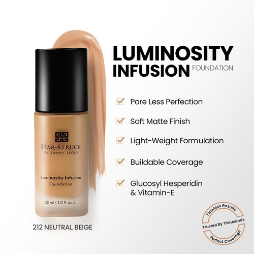 Sunny Leone Liquid Foundation - Matte Finish, Vegan & Cruelty-Free, Medium-To-Full Coverage | Neutral Beige, 1 Fl Oz