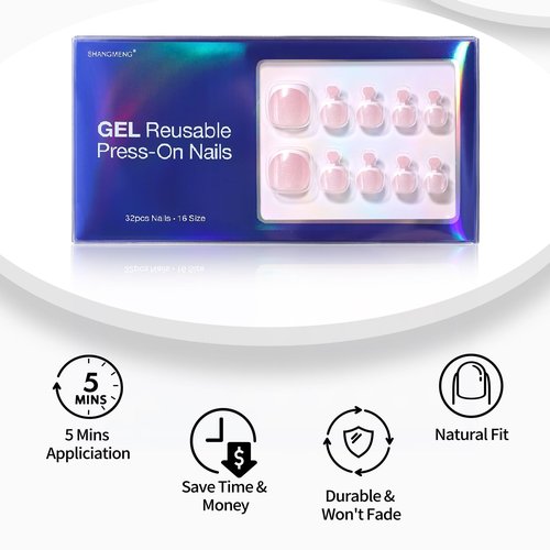 SHANGMENG Soft Gel Press on Toenails Short - White French Tips Toenails Press ons for Women, Fit Naturally Press on Toe Nails in 16 sizes - 32 pcs Fake Toenails with Glue, Shimmery French
