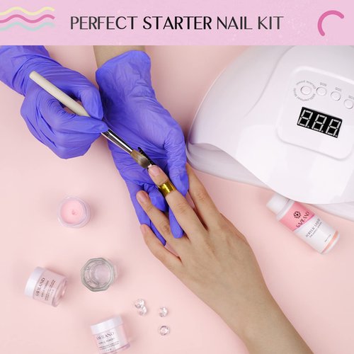 Saviland Acrylic Nail Starter Kit: Clear Pink Nude Acrylic Powder & Liquid, Brush, Files, Forms, Press On Nails, Home Practice Set