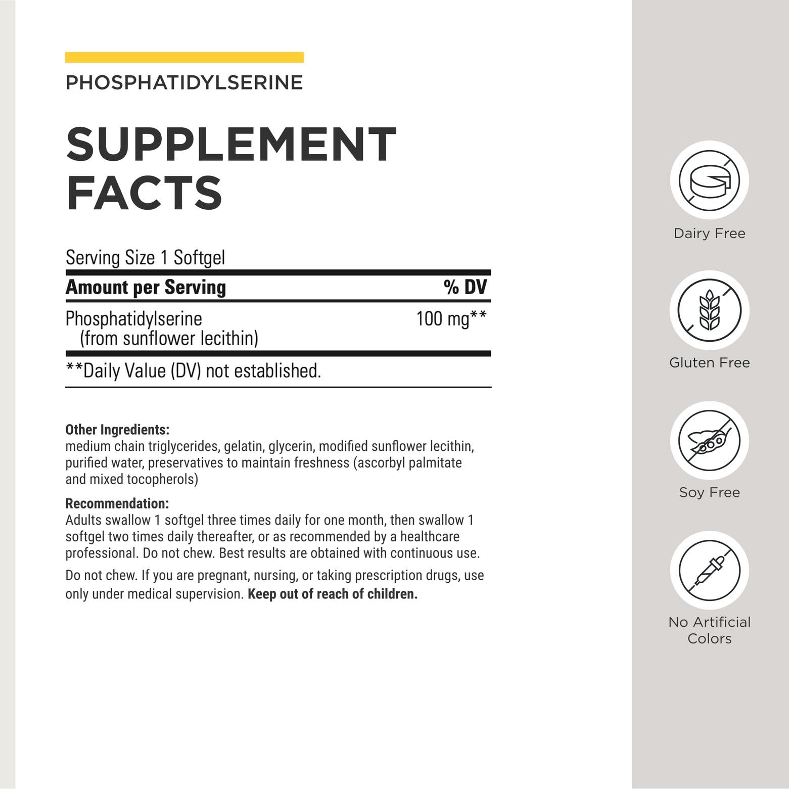 Integrative Therapeutics Phosphatidylserine - Brain & Cognitive Function Support* - Supports Healthy Stress Response* - Soy-Free, Gluten-Free & Dairy-Free - 60 Softgels (60 Servings)