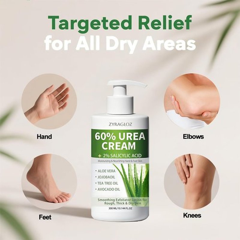 60% Urea Cream with 2% Salicylic Acid, Urea Cream 60 Percent for Feet & Hands, Maximum Strength Moisturizer Foot Lotion for Dry Cracked Heels Feet Knees Elbows Hands, Callus Remover, 10.1 fl oz