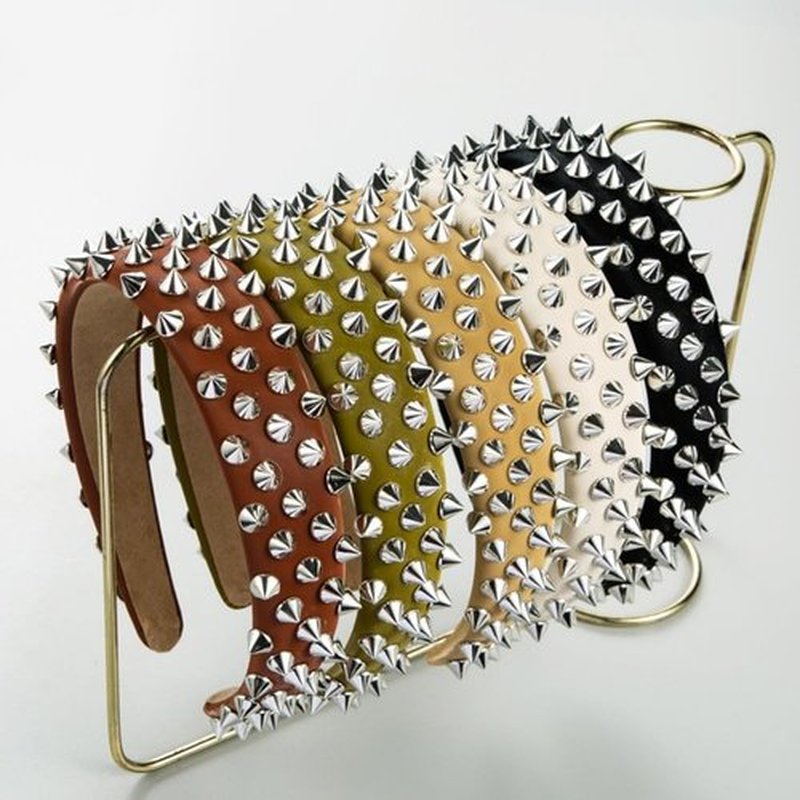 BaBakiak Punk Studded Headband, Rock Roll Hair Band, Spike Hair Clips for Halloween Cosplay Party (Black)