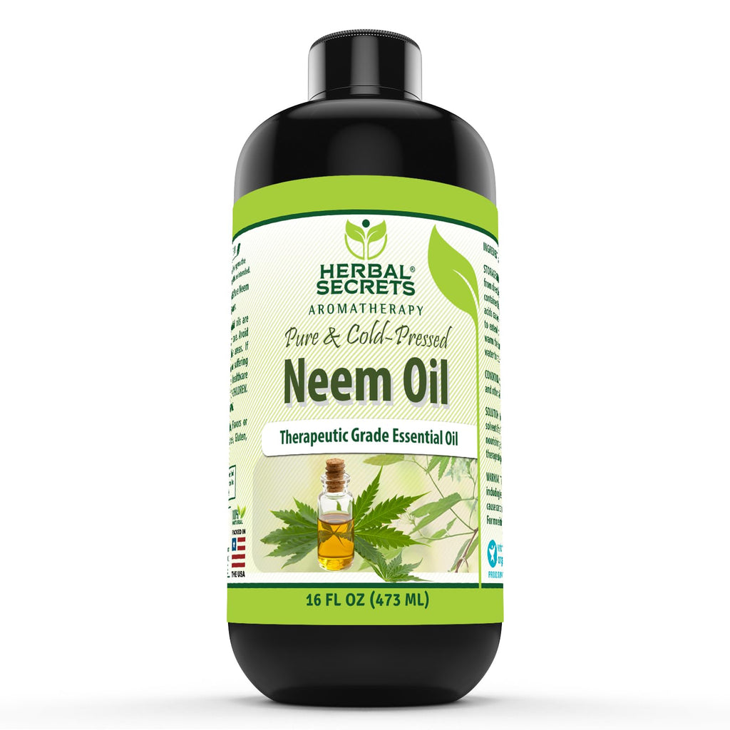Herbal Secrets Neem Oil | 16 Fl Oz (473 ml) | Pure & Cold Pressed | Therapeutic Grade Premium Herbal Supplement | Non-GMO | Gluten Free | Made in USA