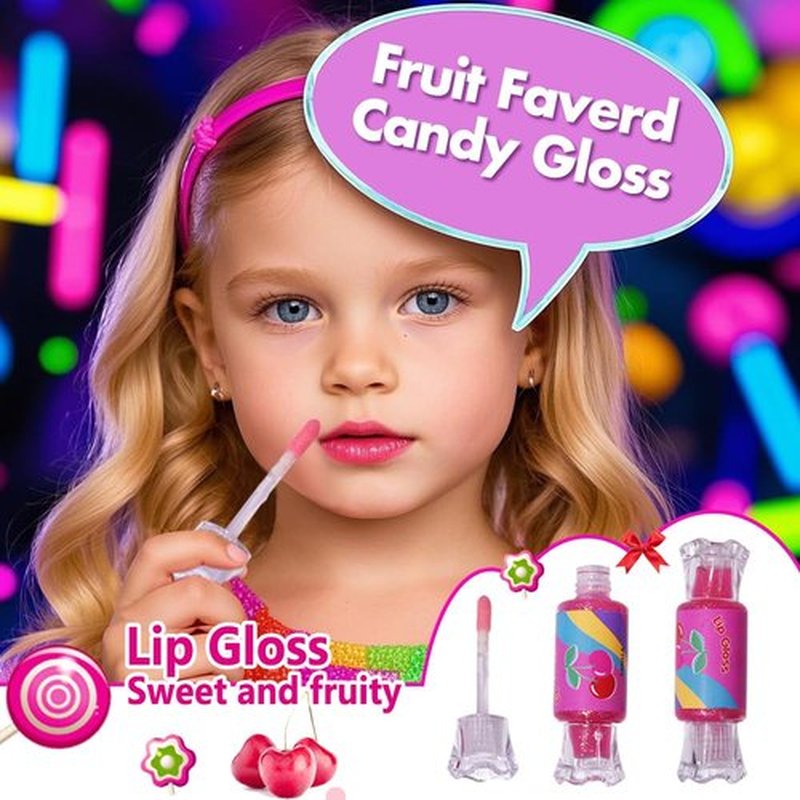 Mebtmel Cute Lip Gloss for Kids, 6PCS Glitter Girls Lip Gloss Set with Shape of Candy, Assorted Flavors Hydrating Lip Balm Party Favor Make-up for Girls and Teens Ages 8-12