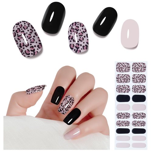 Arte Clavo Semi Cured Gel Nail Strips, 20 Pcs Gel Nail Stickers with UV Light Required, Salon Quality, Long Lasting, Easy Apply and Remove (Pink Leopard)