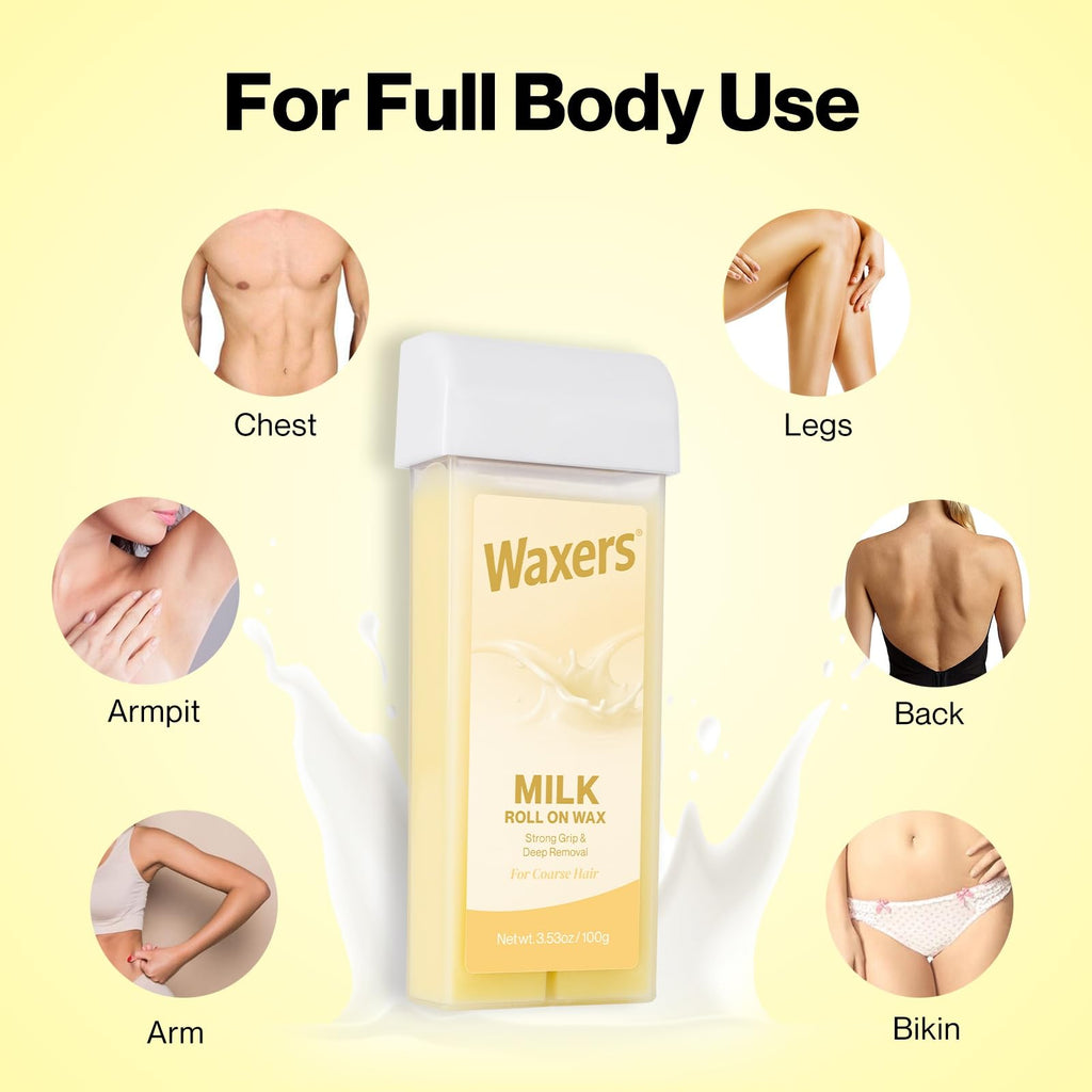 Waxers Roll on Hair Removal Wax Refill Cartridge for Women Men Milk Roller Waxing Depilatory for Legs Arms at Home 4 Pack