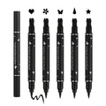 XINGXYUEL 5PCS Liquid Winged Eyeliner Stamp Pen Set - Double-headed Black Eye Liner Pencil - Long-lasting Waterproof Stamp Eyeliner Set for Eye Makeup - Star, Heart, Flower, Butterfly, Triangle