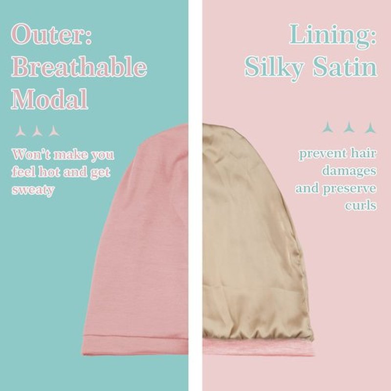 NICPOO Silk Satin Bonnet Hair Wrap for Sleeping, 2 Pcs Adjustable Silk Bonnets for Women Men Sleep Cap Silk Lined Slouchy with Adjustable Strap Curly Hair Head Scarf Night Caps（Red & Pink）