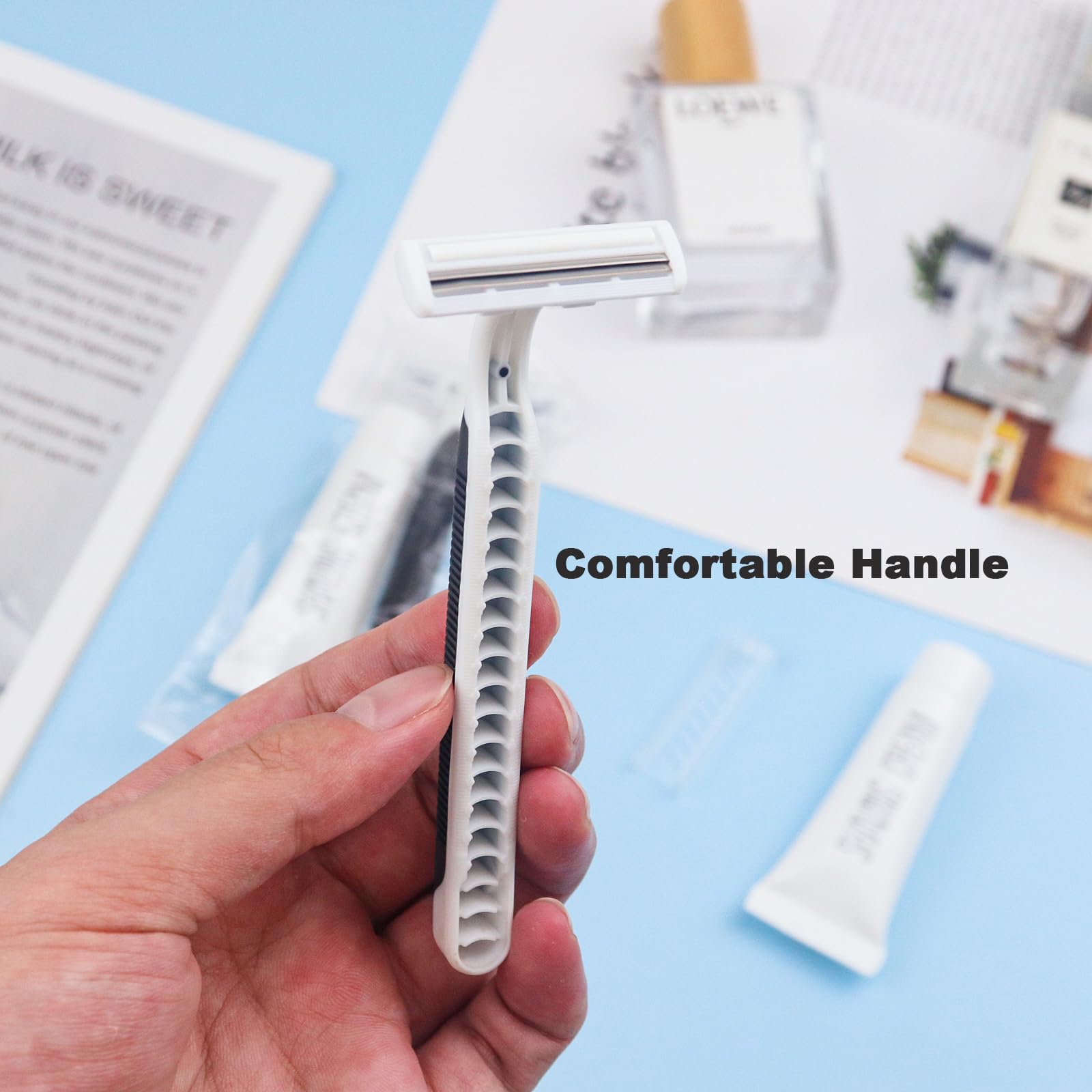 Disposable Razors in Bulk Pack of 30,Black Disposable Shaving Razors Individual Wrapped Twin Blade Bulk Disposable Razors with Clear Cap and 10g Shaving Cream for Homeless,Hotel,Travel,Charity,Shelter