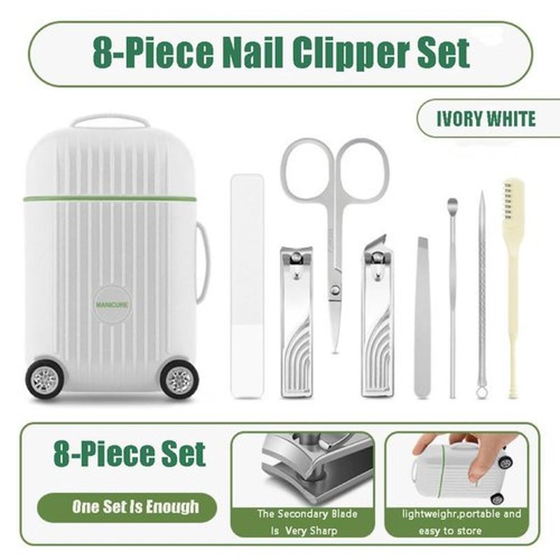 Manicure Set 8 in 1 Stainless Steel, Nail Clippers Scissors Pedicure Tools Kit - Portable Travel Grooming Kit for Men and Women with Mini travel box packaging (BLUE)
