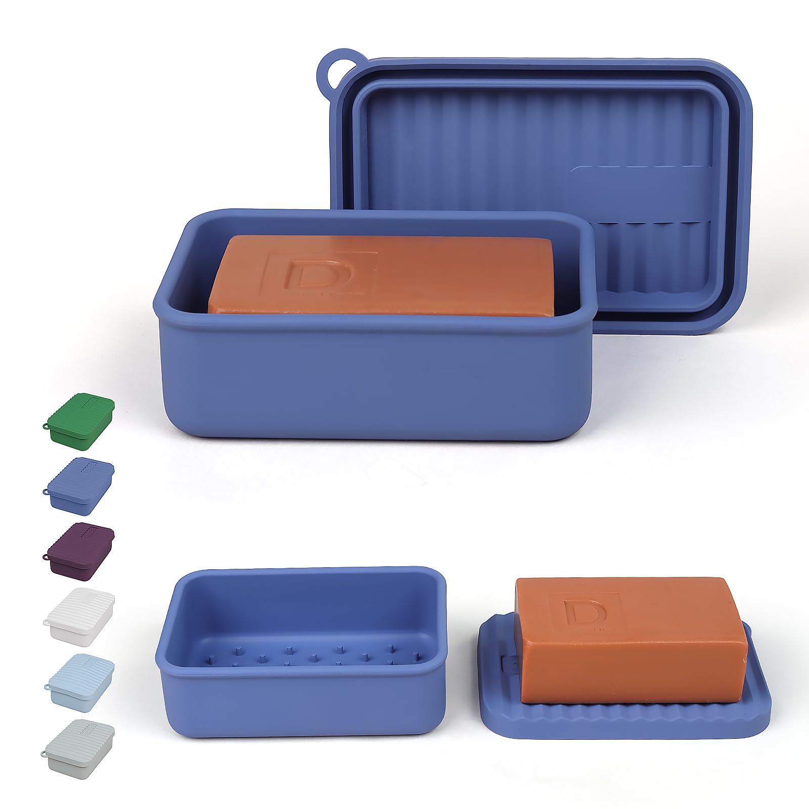 AIDIMMING Extra Large Silicone Travel Soap Case, Leak Proof Bar Soap Holder & Container for Extended Trips, Camping & Gym,Truck Drivers, Fits 10oz Duke Cannon, Shampoo & Conditioner Bars (Deep Blue)