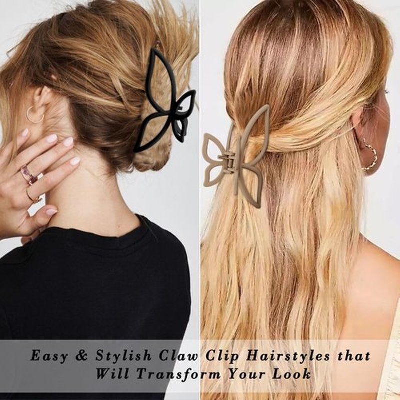 AHONEY Hair Clip, 4Pcs Butterfly Claw Clips, Non Slip Cute Hair Clips for Women Girls, Matte Hair Claws, Hair Accessories (Neutral, 4 Count)