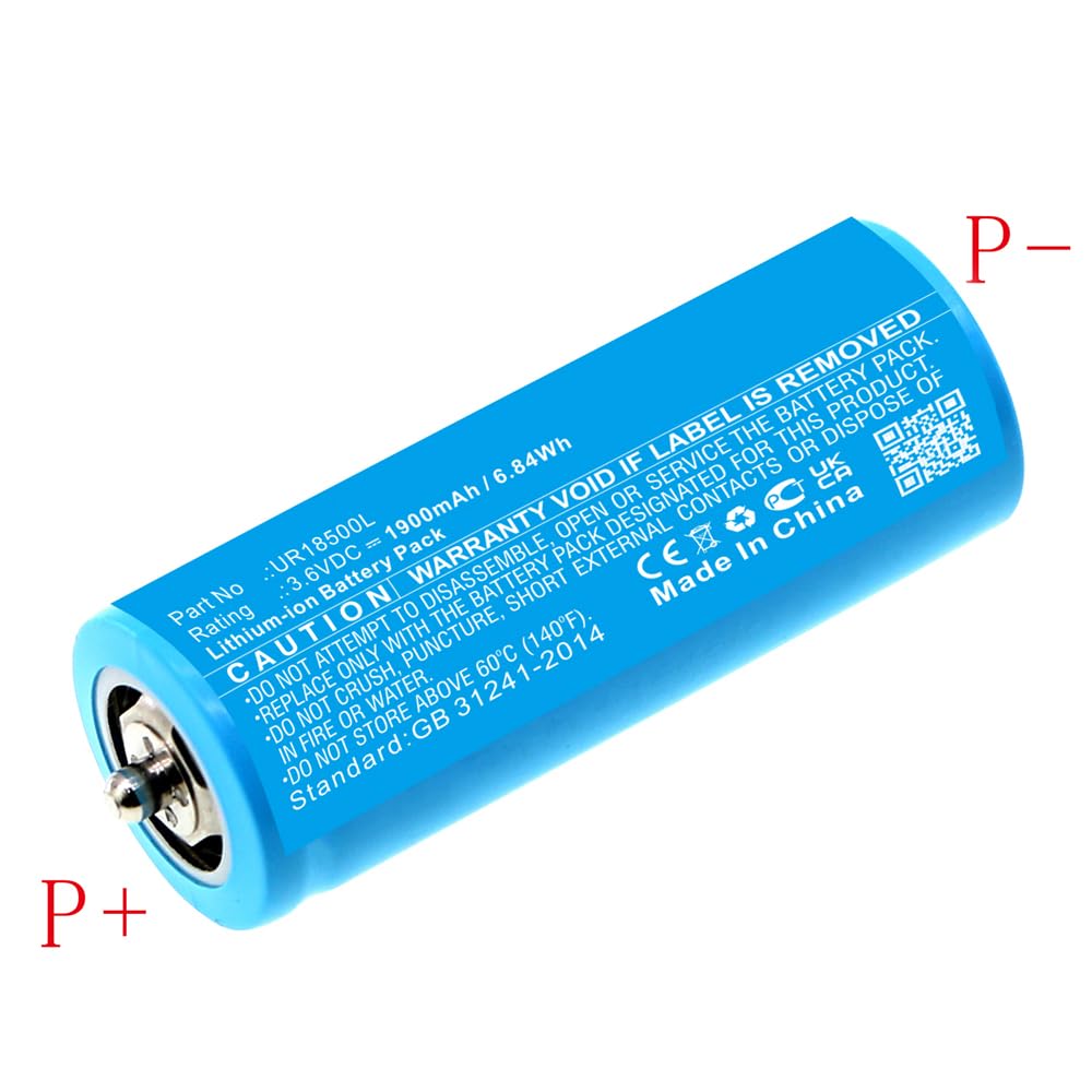 MPF Products 1900mAh UR18500Y, UR18500L, 81377206 Battery Replacement Compatible with Select Braun Series 5, Series 7, Series 8, Series 9, Pulsonic Shavers (Compatible Shaver Models in Description)