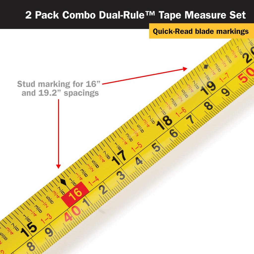 Titan 10903 Tape Measure with Easy-Read Standard Markings and Durable Case, 2-Piece Set, 12-Foot and 25-Foot