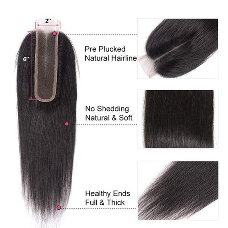 Lace Closure 2x6 HD Straight Lace Closure Human Hair 14 Inch Brazilian Virgin Hair Free Part 100% Human Hair Extensions for Black Women Pre Plucked Natural Color