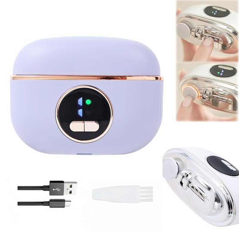 Electric Nail Clipper 3 in 1 Automatic Nail Trimmer with Magnetic Cover USB Rechargeable Polishing Tool with Magnifying Glass for Adults Kids Seniors (Purple)