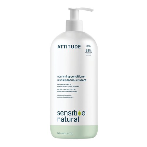 ATTITUDE Nourishing Hair Conditioner for Sensitive Dry Scalp, Dry and Damaged Hair, Soothing Oat, Naturally Dervied Ingredients, Dermatologically Tested, Vegan Detangler, 32 Fl Oz