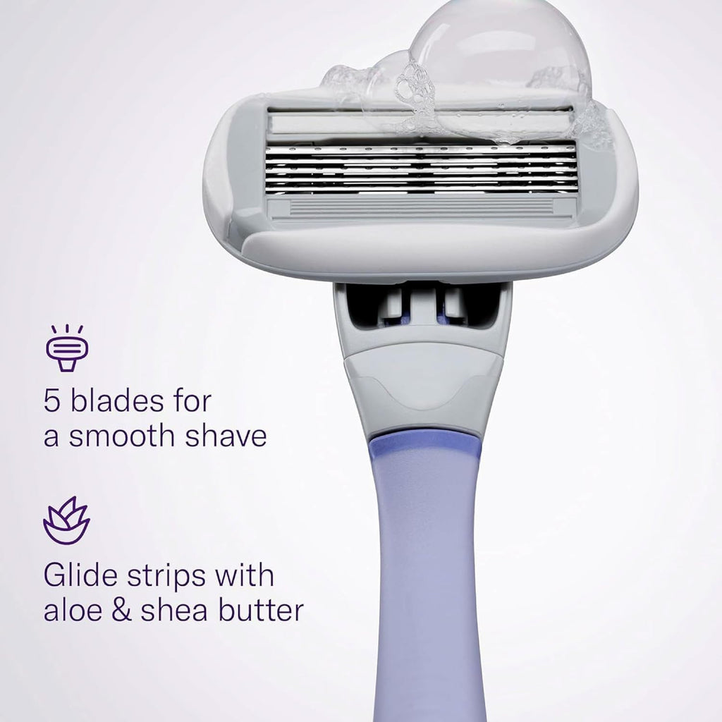 Flamingo Razors for Women, 1 Women's Razor Handle (Lilac), 13 Razor Five-Blade Refills, and 1 Shower Holder