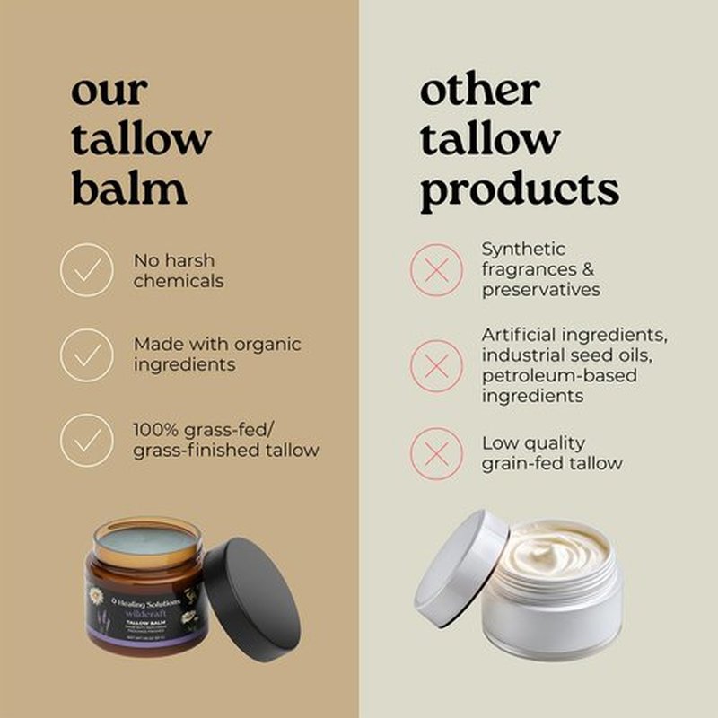 Healing Solutions - Beef Tallow and Honey Balm for Face, Chest & Skin (1.8oz), Grass Fed/Grass Finished Beef Tallow with Manuka Honey & Lavender Chamomile Blend, Made in USA, Moisturizing Skincare