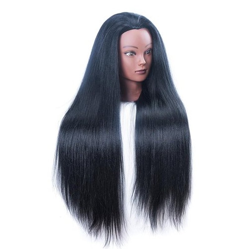 Mannequin Head with Hair 26" mannequin doll head styling manikin head Cosmetology Doll Head Multicolored Synthetic Fiber Hair Table Clamp Stand Included)(black YK)