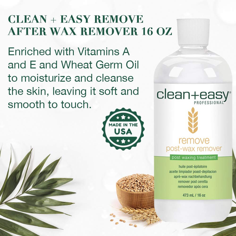 Clean + Easy After Wax Remover – After Wax Care Oil with Wheat Germ, Post Waxing Cleanser for Skin & Wax Residue, 16 oz
