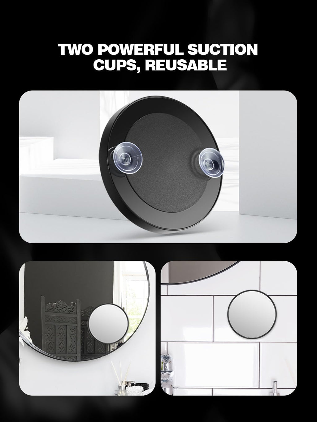 Macaki 20X/30X/40X Magnifying Mirror with Suction Cups and Tweezers Set, 3.5 inches Travel Magnified Makeup Mirror, Black, 3PCS