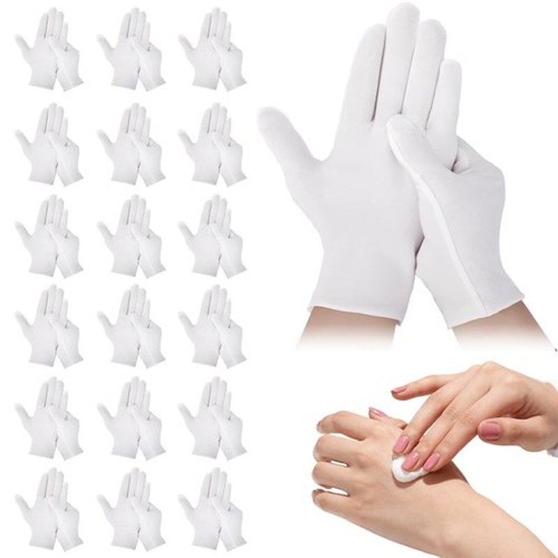 42-Pack White Cotton Gloves, for Dry Hands Sleeping Eczema Care and Night-Time Moisturising, Unisex Soft Sleep Elastic SPA Glove Set, Jewellery Inspection, Arts Crafts, Wedding, Halloween Costumes