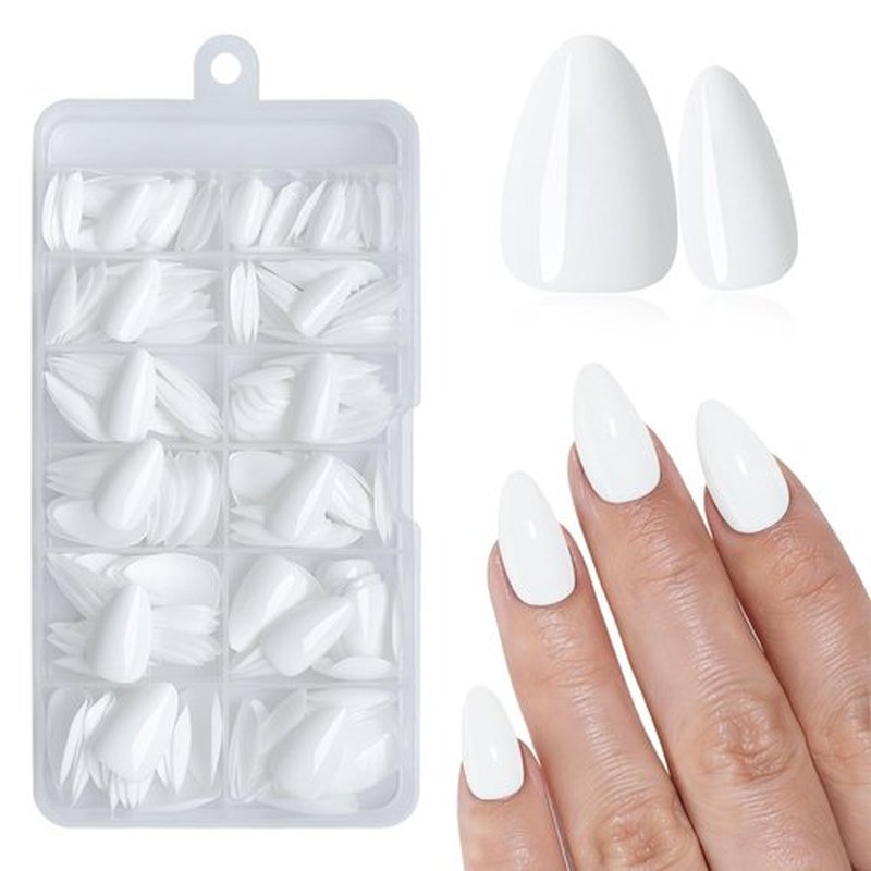 AddFavor White Almond Press on Nails Short Fake Nails Press ons, 240pcs Acrylic Nails Short Press on Nails Almond for Women Stick on Nails
