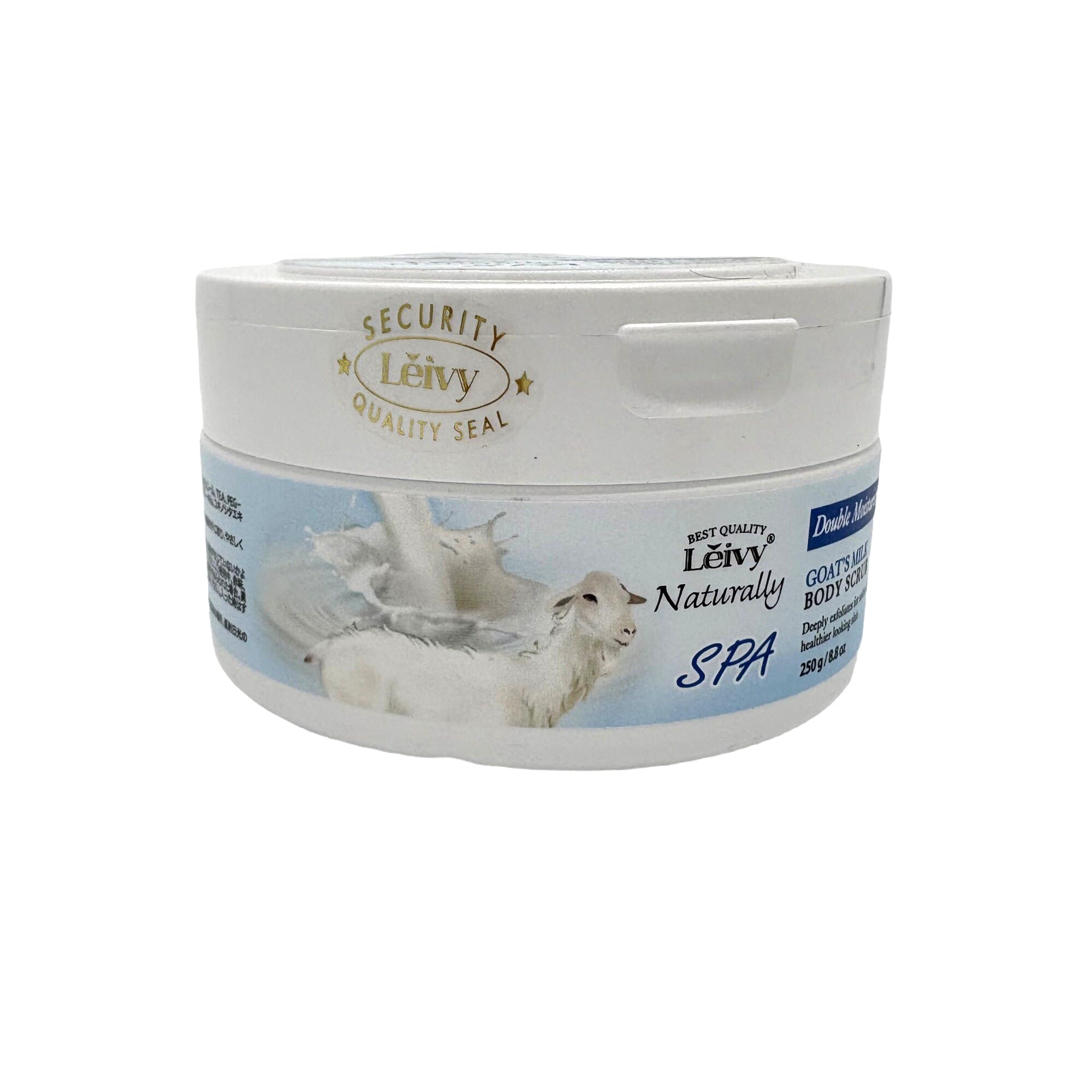Lěivy Goat Milk Body Scrub, Exfoliating & Hydrating for Dry Skin, Smoothing & Moisturizing, with Hydrolyzed Milk Protein & Mulberry Root Extract, 8.8 oz