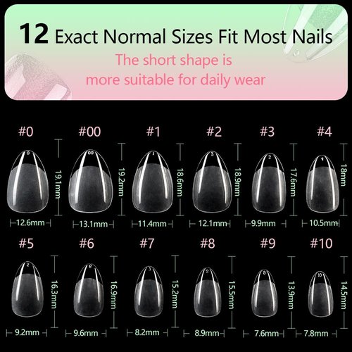 PrettyYo Short Almond Gel Nail Tips 600Pcs Half Matted Clear Fake Nail Tips Short Almond Shape 12 Sizes Full Cover Acrylic Press On Soft False Nails Gel x Nail Press Ons for DIY at Home