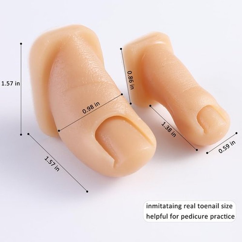 Fcozpjk Silicone Toenail for Nail Art Practice, 2PCS Fake Foot Toenail with Tips Silicone Feet Training Fake Finger Mannequin Pedicure Practice Foot Professional Nail Design Display Tools