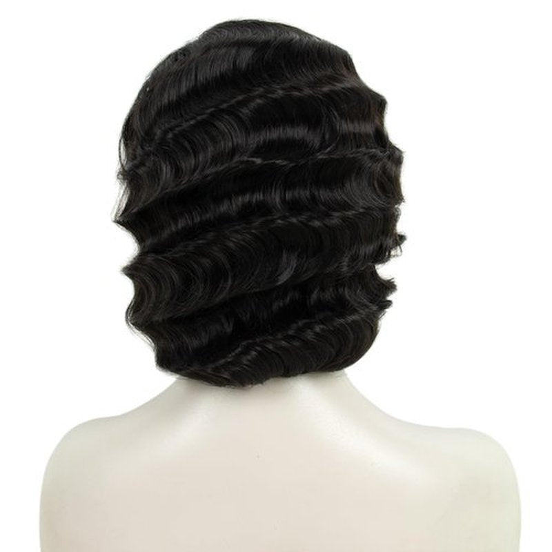 MEDISIFA Black 20s Wig for Women Long Finger Wave Party Wigs Synthetic Full Vintage Wigs for Womens Lady Cosplay Costume Fancy Dress 1920s Flapper Wig