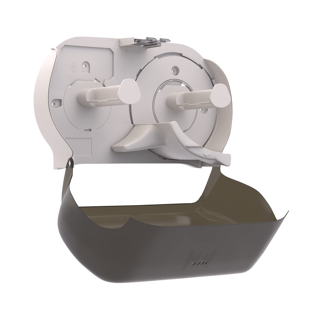 Tork Twin Jumbo Toilet Paper Roll Dispenser Smoke T22, Refill Indicator Window, 56TR