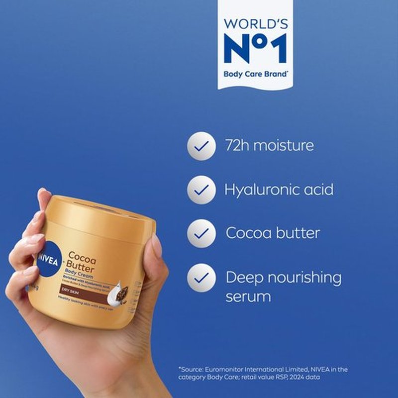 NIVEA Cocoa Butter Body Cream - Deep Nourishing Serum for Dry Skin | 16 Ounce Jar