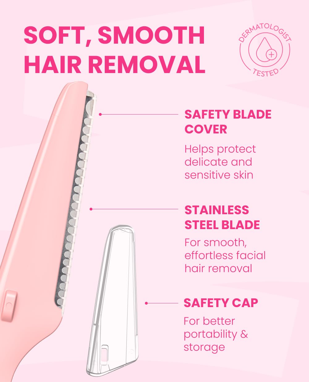 Tinkle Dermaplaning Tool 6ct, Dermaplane Razor for Women, Safe and Easy Peach Fuzz Remover, Eyebrow Trimmer with Protective Cover (2 Packs of 3), Stocking Stuffers