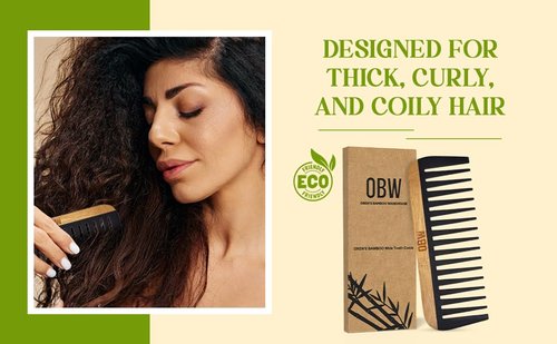 OBW Bamboo Wide Tooth Comb – Detangler for Curly, Thick & Natural Hair – Dimensions: 5.8x2.1 in, 1.1 oz - Lightweight & Durable Bakelite-Infused Comb for Men & Women – Anti-Frizz Hair Tool by ORW