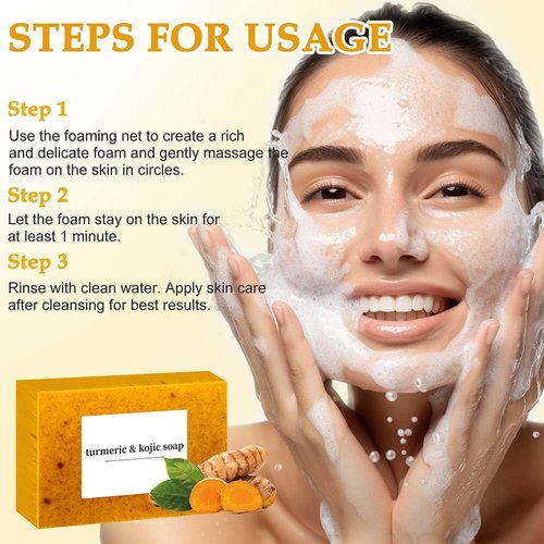 4Pcs Turmeric Wash and Care Three Piece Set,Tuemeric Facial Cleanser & Turmeric Soap Bar & Turmeric Face Scrub Pads,Face & Body Cleanser,Turmeric Cleansing Skincare Set, Deep Cleansing