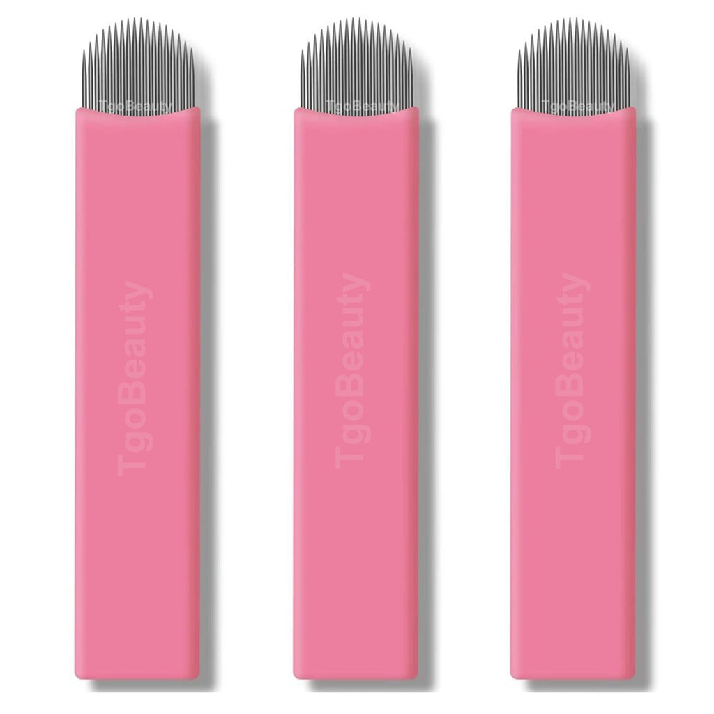 TgoBeauty Pink Microblading Double End Crystal Tattoo Manual Pen Semi PMU Handle with 10pcs 0.15mm U18 Microblading Needles Blade for Eyebrow Permanent Makeup Beauty (Pink Pen+10pcs 0.15mm U18 Blades)