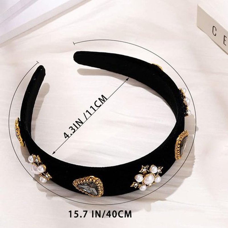 Sinalty Black Velvet Wide Headbands Rhinestone Jeweled Headband Vintage Baroque Pearl Hair Accessories for Women