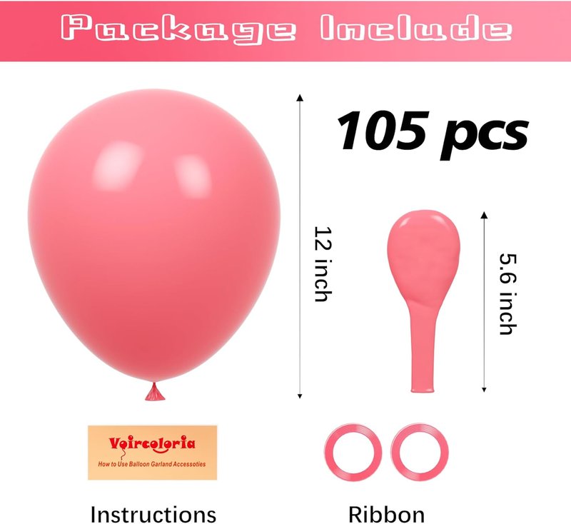 Voircoloria 105pcs Retro Hot Pink Balloons - 12 Inch Latex Party Balloons for Birthdays & Events