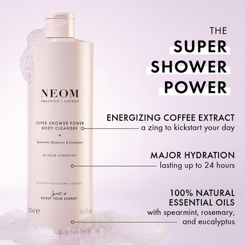 Neom – Super Shower Power Body Cleanser Shower Gel, 500ml | Spearmint, Rosemary & Eucalyptus | Invigorating Fragrance, Hydrating & Nourishing | 100% Natural Fragrance