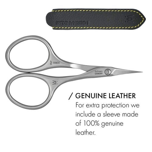 GERMANIKURE Tower Point Cuticle Scissors Grooming Scissors FINOX Stainless Steel Professional Nail Scissors in Leather Case -Ethically Made in Solingen Germany - 4705