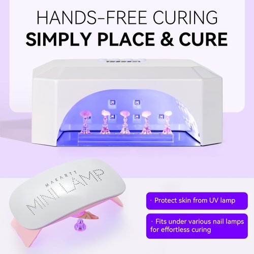 Makartt Nail Stand: Nail Holder for Painting Nails DIY, Magnetic Press on Stand Pink and Purple for Art Display Practice, Purple Glitter Flower Fake Holder for Home Salon with Reusable Adhesive Putty
