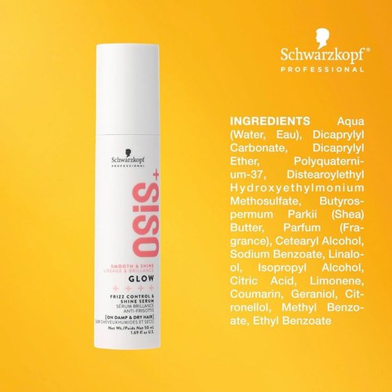 OSiS+ Glow Anti-Frizz Shine Serum - Lightweight Heat Protection & Frizz Control for All Hair Types" 

Rewritten Title:  
"OSiS+ Glow Anti-Frizz Shine Serum - Lightweight Frizz Control & Heat Protection for All Hair Types