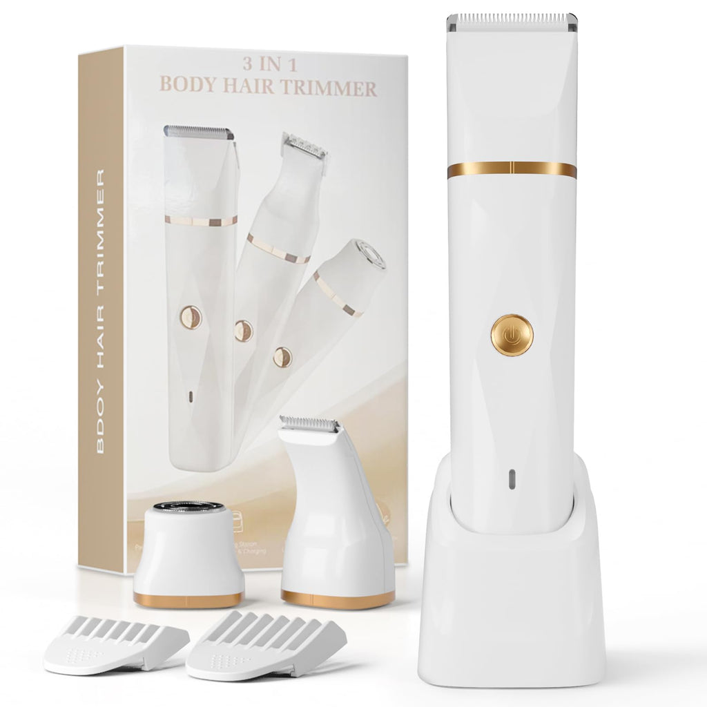 Fanovae 3-in-1 Bikini Trimmer for Women – Electric Razor for Women, Body Hair Trimmer with Charging Dock & USB-A to C7 Cable, IPX7 Waterproof, 1-Month Cordless Use, Safe Multi-Area Grooming – X5 White