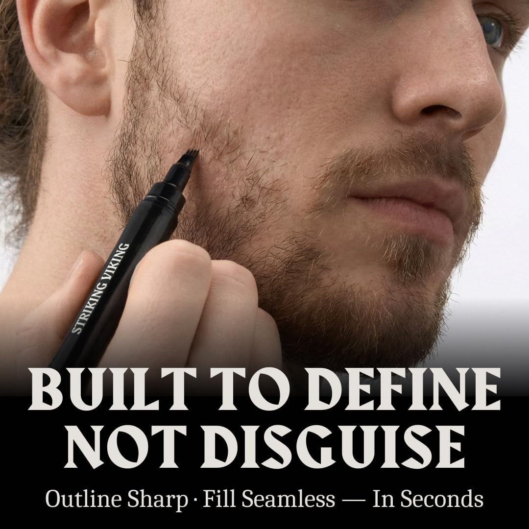 Striking Viking Beard Pencil Filler For Men - Dark Brown, 2 Pens Pack - Temporary Beard Dye - Waterproof Sweatproof Beard Filler for Men for Touchups & Gap Contouring - Enhances Facial Hair