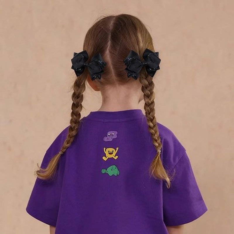 2pc Glitter Black Ribbon Hair Bow Clips 4inch Shiny Alligator Barrettes Pins for Teens Girls Kids Women Graduation Halloween Dress up Party Costume outfit Decor Accessory